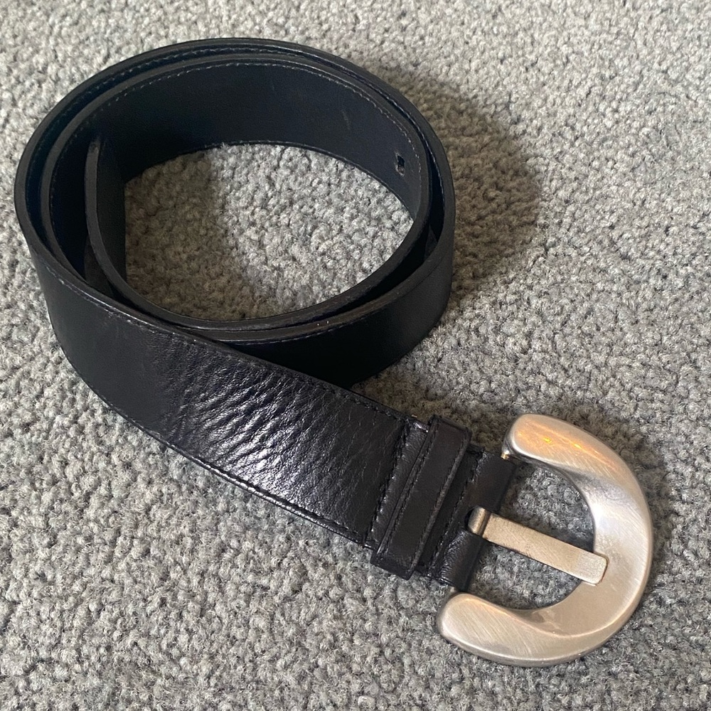 Prada Geometric Buckle Calfskin Leather Belt